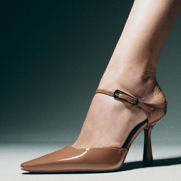 ZARA Blogger Fave Faux Patent Leather Heels • Nude Tan 7.5 - Picture 1 of 16